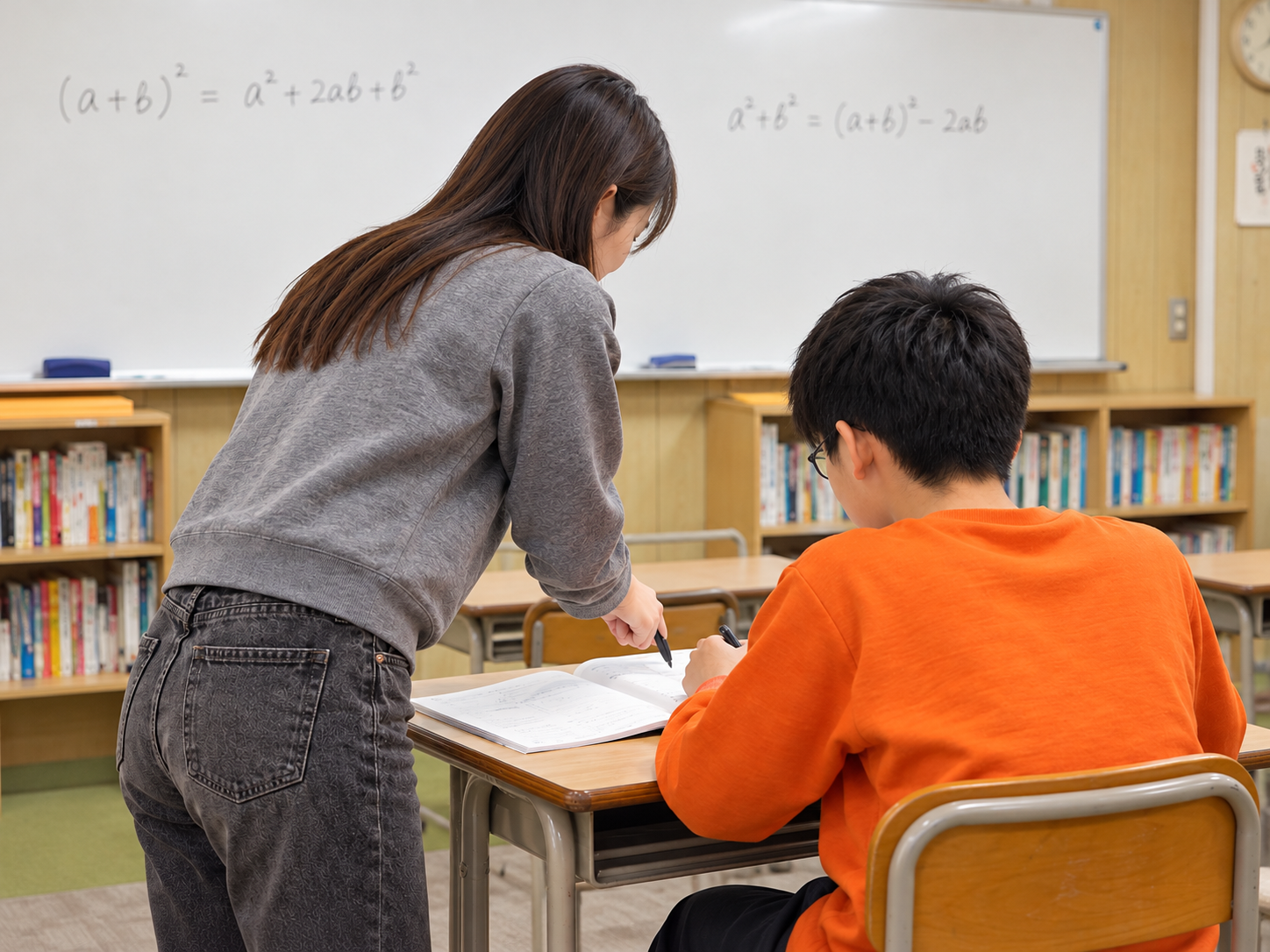 大育進学センターで講師が中学生に数学を個別指導している様子